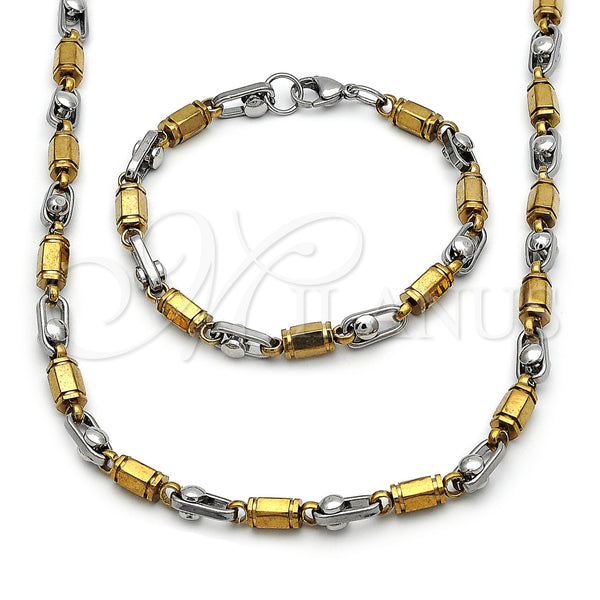 Stainless Steel Necklace and Bracelet, Polished, Two Tone, 06.363.0066.24