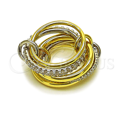 Oro Laminado Multi Stone Ring, Gold Filled Style with White Cubic Zirconia, Polished, Two Tone, 01.443.0005.08 (Size 8)