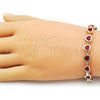 Oro Laminado Tennis Bracelet, Gold Filled Style Heart Design, with Garnet Cubic Zirconia, Polished, Golden Finish, 03.266.0063.07