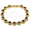 Oro Laminado Tennis Bracelet, Gold Filled Style Heart Design, with Garnet Cubic Zirconia, Polished, Golden Finish, 03.266.0063.07