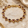 Oro Laminado Tennis Bracelet, Gold Filled Style Heart Design, with Garnet Cubic Zirconia, Polished, Golden Finish, 03.266.0063.07 (08 MM Thickness, 7 Inches Length)