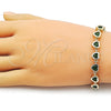 Oro Laminado Tennis Bracelet, Gold Filled Style Heart Design, with Green Cubic Zirconia, Polished, Golden Finish, 03.266.0063.1.07