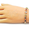 Oro Laminado Tennis Bracelet, Gold Filled Style Heart Design, with Multicolor Cubic Zirconia, Polished, Golden Finish, 03.266.0063.2.07 (08 MM Thickness, 7 Inches Length)