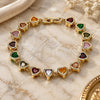 Oro Laminado Tennis Bracelet, Gold Filled Style Heart Design, with Multicolor Cubic Zirconia, Polished, Golden Finish, 03.266.0063.2.07 (08 MM Thickness, 7 Inches Length)