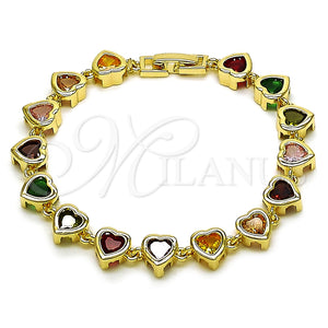 Gold Filled Bracelet — Tennis Bracelet Heart Design with Multicolor Cubic Zirconia — main product view — SKU 163695 | Oro Laminado brazalete — Tennis Bracelet corazón diseño with Multicolor Cubic Zirconia — SKU 163695
