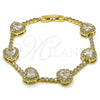 Oro Laminado Tennis Bracelet, Gold Filled Style Heart and Cluster Design, with White Cubic Zirconia, Polished, Golden Finish, 03.266.0064.07 (11 MM Thickness, 7 Inches Length)
