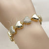 Oro Laminado Tennis Bracelet, Gold Filled Style Heart Design, with White Cubic Zirconia, Polished, Golden Finish, 03.266.0065.08 (Thickness, 8 Inches Length)