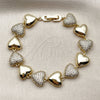 Oro Laminado Tennis Bracelet, Gold Filled Style Heart Design, with White Cubic Zirconia, Polished, Golden Finish, 03.266.0065.08 (Thickness, 8 Inches Length)