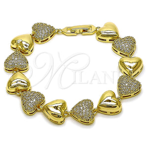 Gold Filled Bracelet — Tennis Bracelet Heart Design with White Cubic Zirconia — main product view — SKU 163697 | Oro Laminado brazalete — Tennis Bracelet corazón diseño with blanco Cubic Zirconia — SKU 163697