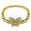 Oro Laminado Fancy Bracelet, Gold Filled Style Butterfly Design, with White Cubic Zirconia, Polished, Golden Finish, 03.266.0066.07 (Thickness, 8 Inches Length)