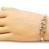 Oro Laminado Fancy Bracelet, Gold Filled Style Heart Design, with White Cubic Zirconia, Polished, Golden Finish, 03.266.0069.07 (Thickness, 8 Inches Length)