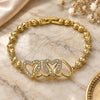 Oro Laminado Fancy Bracelet, Gold Filled Style Heart Design, with White Cubic Zirconia, Polished, Golden Finish, 03.266.0069.07 (Thickness, 8 Inches Length)