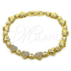 Oro Laminado Fancy Bracelet, Gold Filled Style Heart Design, with White Cubic Zirconia, Polished, Golden Finish, 03.266.0070.08