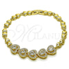 Oro Laminado Fancy Bracelet, Gold Filled Style Heart Design, with White Cubic Zirconia, Polished, Golden Finish, 03.266.0071.08 (Thickness, 8 Inches Length)