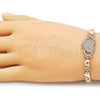 Oro Laminado Fancy Bracelet, Gold Filled Style Heart and Hugs and Kisses Design, with White Cubic Zirconia, Polished, Golden Finish, 03.266.0073.07
