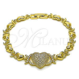 Gold Filled Bracelet — Fancy Bracelet Heart and Hugs and Kisses Design — main product view — SKU 163705 | Oro Laminado brazalete — elegante Bracelet corazón and Hugs and Kisses diseño — SKU 163705