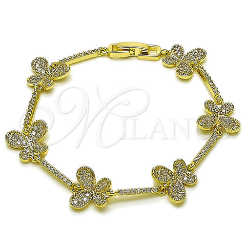 Oro Laminado Tennis Bracelet, Gold Filled Style Butterfly Design, with White Cubic Zirconia, Polished, Golden Finish, 03.266.0074.07