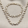 Oro Laminado Necklace and Bracelet, Gold Filled Style Heart Design, with White Micro Pave, Polished, Golden Finish, 06.266.0005.18