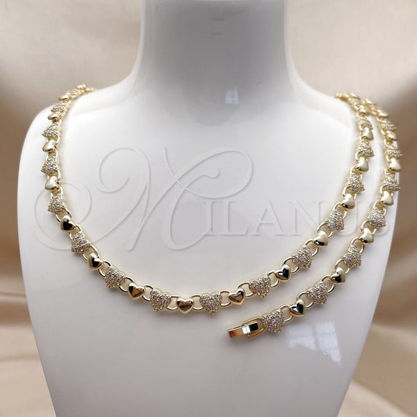 Gold Filled Bracelet — Necklace and Bracelet Heart Design with White Micro — alternate product view — SKU 163708 | Oro Laminado brazalete — Necklace and Bracelet corazón diseño with blanco Micro — SKU 163708