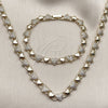 Oro Laminado Necklace and Bracelet, Gold Filled Style Heart Design, with White Micro Pave, Polished, Golden Finish, 06.266.0006.18