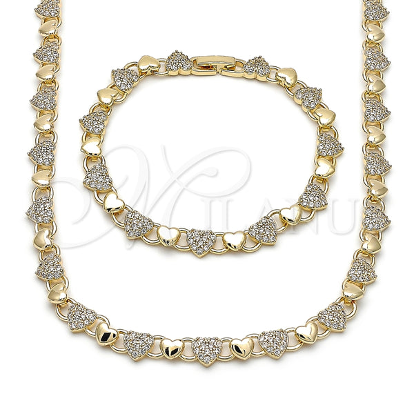 Gold Filled Bracelet — Necklace and Bracelet Heart Design with White Micro — alternate product view — SKU 163708 | Oro Laminado brazalete — Necklace and Bracelet corazón diseño with blanco Micro — SKU 163708