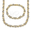 Oro Laminado Necklace and Bracelet, Gold Filled Style Heart Design, with White Micro Pave, Polished, Golden Finish, 06.266.0006.18