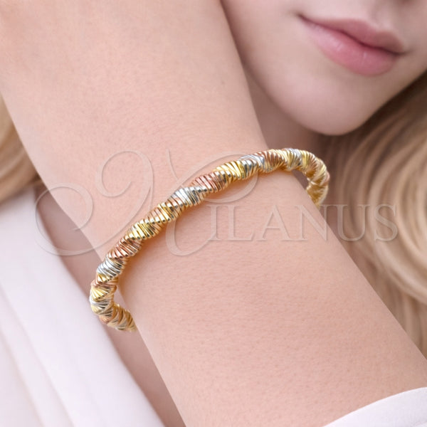 Gold Filled Jewelry — Individual Bangle Hollow Design Diamond Cutting Tricolor 07. — alternate product view — SKU 163716 | Oro Laminado joyería — Individual Bangle Hollow diseño Diamond Cutting Tricolor 07. — SKU 163716