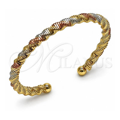 Oro Laminado Individual Bangle, Gold Filled Style Hollow Design, Diamond Cutting Finish, Tricolor, 07.331.0007 (Thickness, One size fits all)