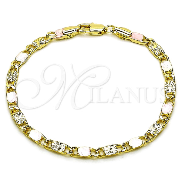 Oro Laminado Fancy Bracelet, Gold Filled Style Mariner Design, Diamond Cutting Finish, Tricolor, 03.213.0432.08 (04 MM Thickness, 8 Inches Length)