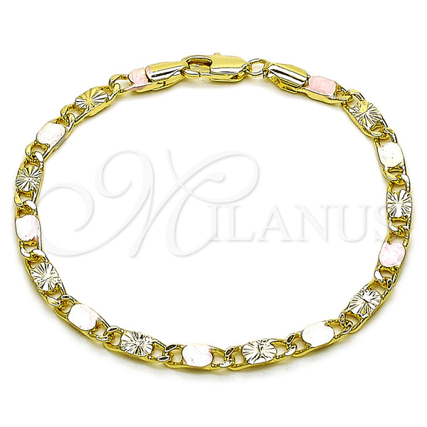 Oro Laminado Fancy Bracelet, Gold Filled Style Mariner Design, Diamond Cutting Finish, Tricolor, 03.213.0432.08 (04 MM Thickness, 8 Inches Length)