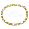 Oro Laminado Fancy Bracelet, Gold Filled Style Mariner Design, Diamond Cutting Finish, Tricolor, 03.213.0432.08 (04 MM Thickness, 8 Inches Length)