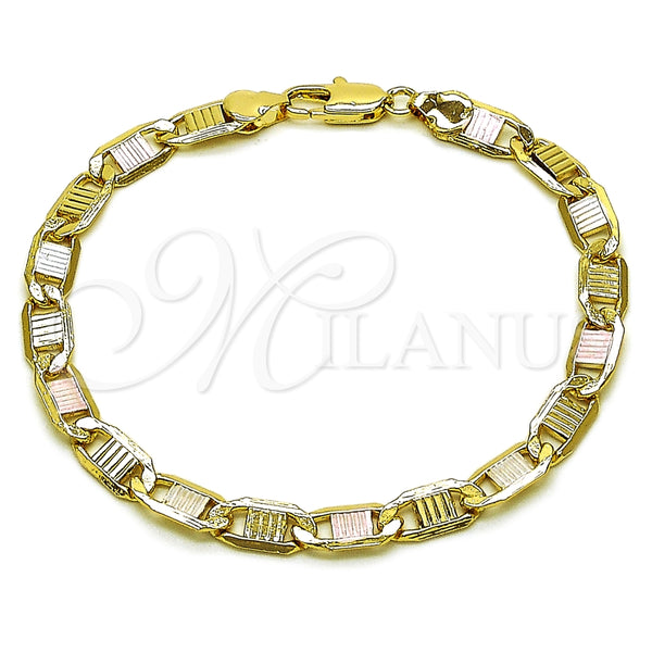 Oro Laminado Basic Bracelet, Gold Filled Style Mariner Design, Diamond Cutting Finish, Tricolor, 03.213.0433.08 (06 MM Thickness, 8 Inches Length)