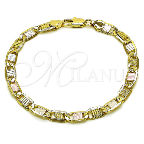 Oro Laminado Basic Bracelet, Gold Filled Style Mariner Design, Diamond Cutting Finish, Tricolor, 03.213.0433.08 (06 MM Thickness, 8 Inches Length)