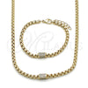 Oro Laminado Necklace and Bracelet, Gold Filled Style Box Design, with White Micro Pave, Polished, Golden Finish, 06.213.0032.18