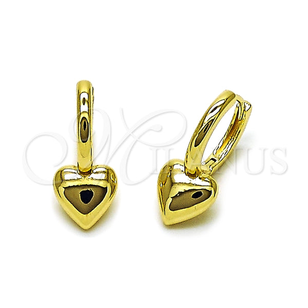 Oro Laminado Huggie Hoop, Gold Filled Style Heart Design, Polished, Golden Finish, 02.213.0912.16