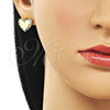 Oro Laminado Stud Earring, Gold Filled Style Heart Design, with White Cubic Zirconia, Polished, Golden Finish, 02.213.0913