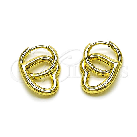 Oro Laminado Dangle Earring, Gold Filled Style Heart Design, Polished, Golden Finish, 02.213.0915.14