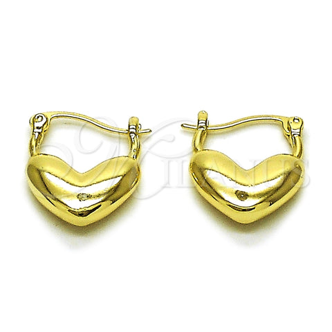 Oro Laminado Small Hoop, Gold Filled Style Heart Design, Polished, Golden Finish, 02.213.0917.16