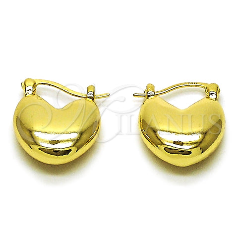 Oro Laminado Small Hoop, Gold Filled Style Heart Design, Polished, Golden Finish, 02.213.0918.16