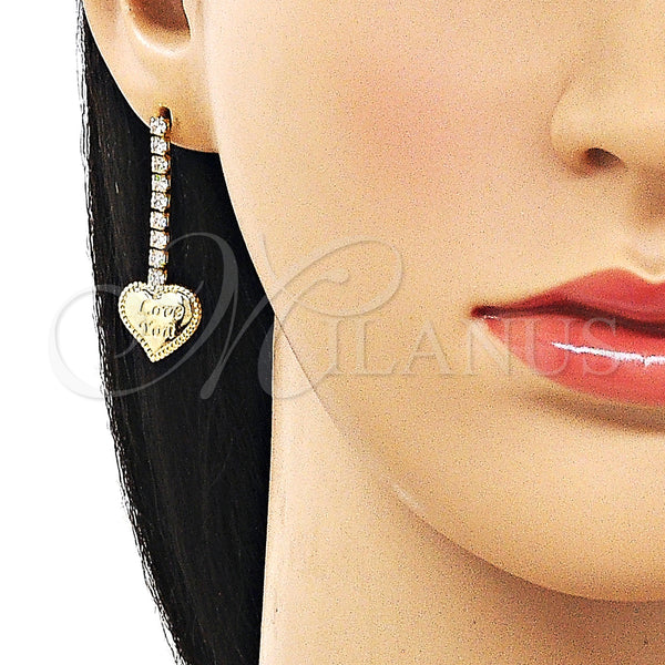 Gold Filled Ring — Long Earring Heart and Love Design with White — alternate product view — SKU 163731 | Oro Laminado anillo — largo Earring corazón and Love diseño with blanco — SKU 163731