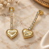 Oro Laminado Long Earring, Gold Filled Style Heart and Love Design, with White Cubic Zirconia, Polished, Golden Finish, 02.213.0920