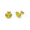 Oro Laminado Stud Earring, Gold Filled Style Heart Design, Diamond Cutting Finish, Golden Finish, 02.213.0921