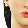 Oro Laminado Stud Earring, Gold Filled Style Heart Design, Diamond Cutting Finish, Golden Finish, 02.213.0921