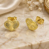 Oro Laminado Stud Earring, Gold Filled Style Heart Design, Diamond Cutting Finish, Golden Finish, 02.213.0921