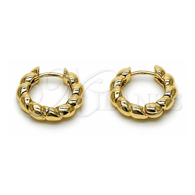 Oro Laminado Huggie Hoop, Gold Filled Style Twist Design, Polished, Golden Finish, 02.195.0370.16
