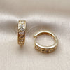 Oro Laminado Huggie Hoop, Gold Filled Style Heart Design, with White Cubic Zirconia, Polished, Golden Finish, 02.195.0374.18