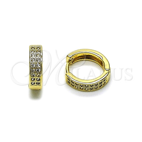 Oro Laminado Huggie Hoop, Gold Filled Style with White Micro Pave, Polished, Golden Finish, 02.195.0375.15