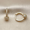 Oro Laminado Huggie Hoop, Gold Filled Style Ball Design, with White Micro Pave, Polished, Golden Finish, 02.195.0376.14