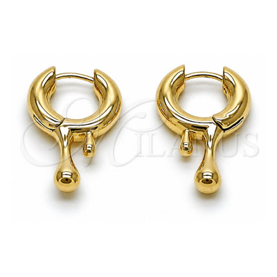 Oro Laminado Huggie Hoop, Gold Filled Style Teardrop Design, Polished, Golden Finish, 02.195.0380.15