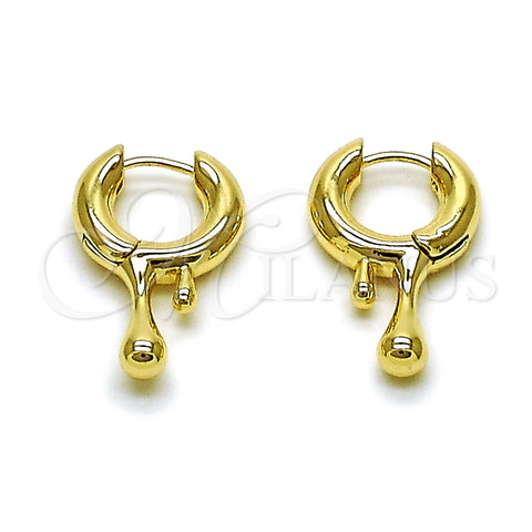 Oro Laminado Huggie Hoop, Gold Filled Style Teardrop Design, Polished, Golden Finish, 02.195.0380.15